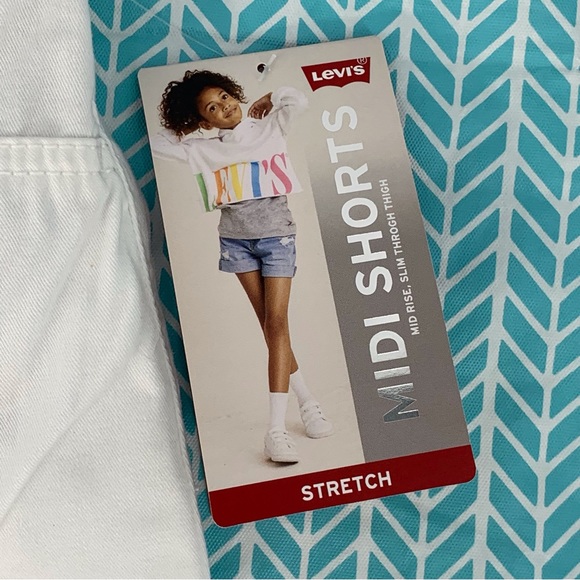 Levi's NWT Girls' White Pull-On Adjustable Waist Girlfriend Midi Short, 10 Reg - Picture 12 of 15
